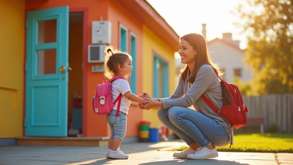 Mosolygó anya és óvodás