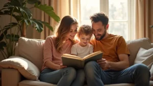 Családi összebújós könyvolvasás