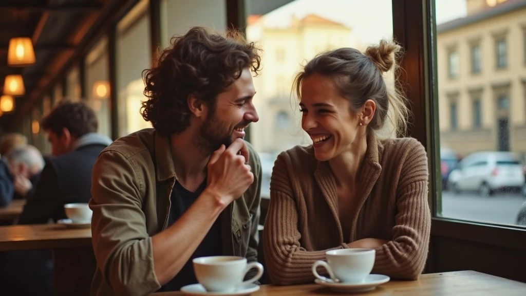 Mosolygó pár kávézóban