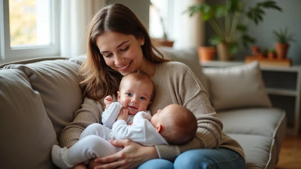 Érzelmi kapocs első hónapok Mosolygó anya baba karjában