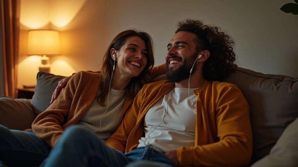 Pár közös fülhallgatóval